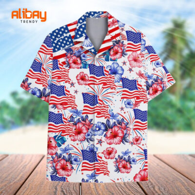 4th Of July Independence Day Flower American Flag Hawaiian Shirt