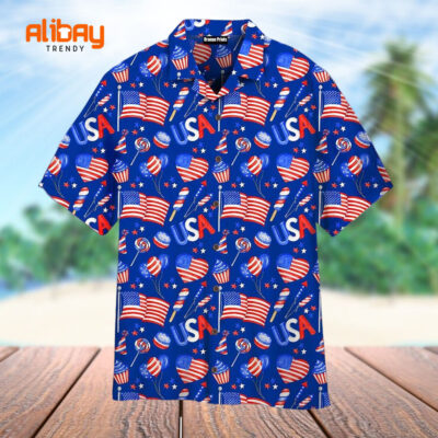 4th Of July Patriotic American Flags Aloha Hawaiian Shirt
