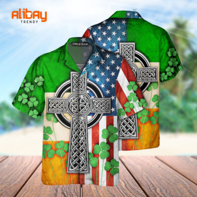 American Flag Celtic Cross St Patricks Da Hawaiian Shirt