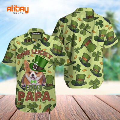 Corgi One Lucky Papa St Patricks Day Hawaiian Shirt