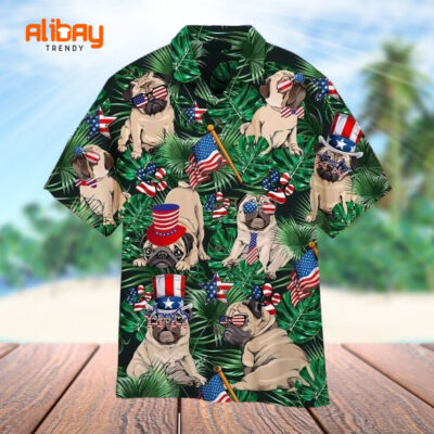 Happy Pug 4th Of July Independence Day Hawaiian Shirt,
