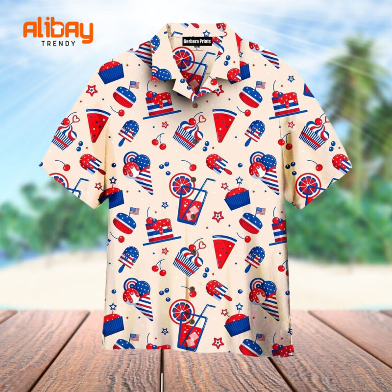 Independence USA Flag Ice Cream And Cakes 4th Of July Hawaiian Shirt