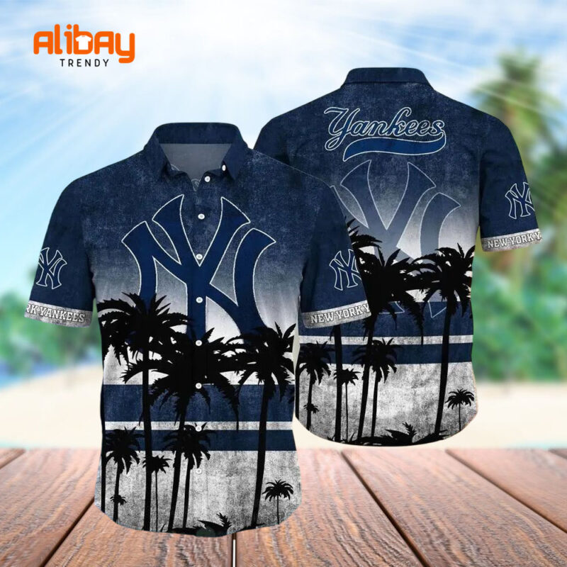 MLB Team Logo Aloha Tropical New York Yankees Hawaiian Shirt