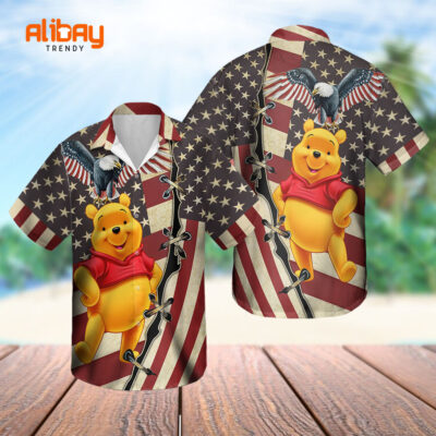 Pooh Bear Hawaiian Shirt 4th july Flag Patriot