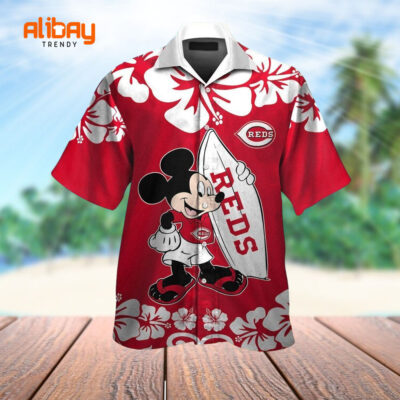 Cincinnati Reds Mickey Mouse Luau Celebration Hawaiian Shirt