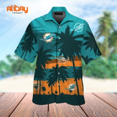 Logo Miami Dolphins Button Up Tropical Hawaiian Shirt