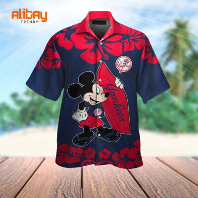 New York Yankees Mickey Mouse Paradise Hawaiian Shirt