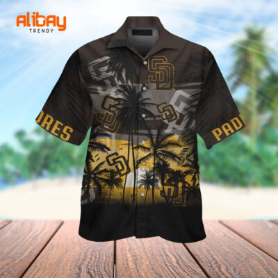 Padres Palm Tree Pinstripe Paradise Hawaiian Shirt