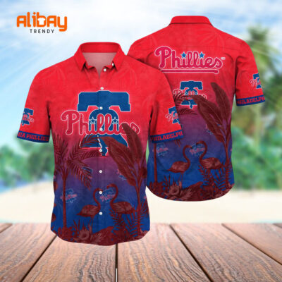 Philadelphia Phillies Palm Canopy Sunset Breeze Hawaiian Shirt
