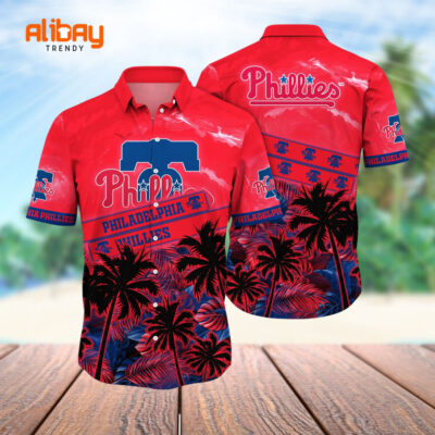 Philly Phillies Palm Grove Sunset Serenade Hawaiian Shirt