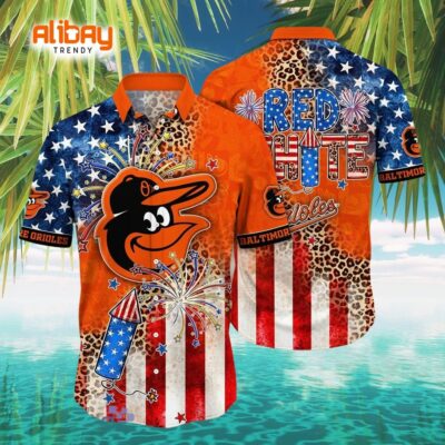 Red White Baltimore Orioles Fourth Of July Hawaiian Shirt