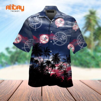 Sunset Palms Beachside Retreat New York Yankees Aloha Shirt
