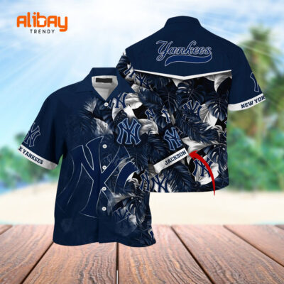 Yankees Tropicana Beachside Palms Sunset Retreat Hawaiian Shirt