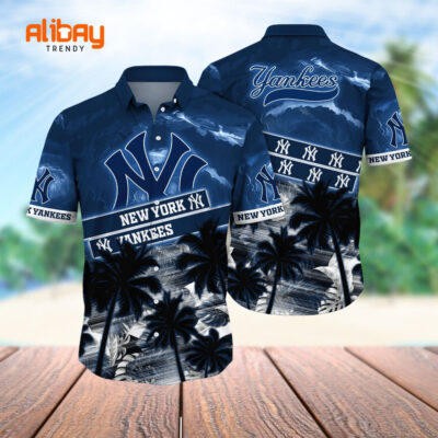 Yankees Tropicana Sunset Palms Coastal Aloha Shirt