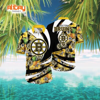 Boston Bruins NHL Aloha Shirt with Straw Hats Fan Edition