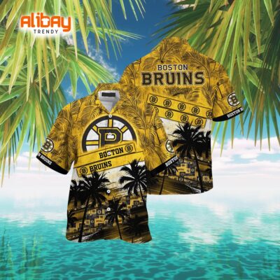 Bruins Nation Hawaiian Shirt Palm Tree Pattern NHL Fanwear