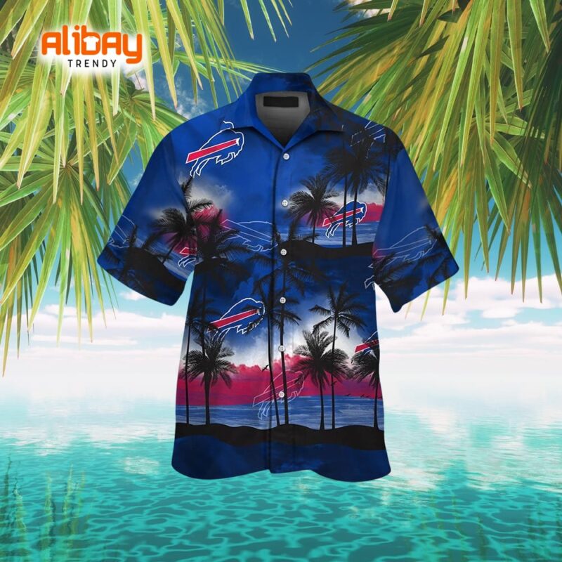 Buffalo Bills Logo Tropical Short Sleeve Button-Up Hawaiian Shirt