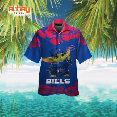 Buffalo Bills Logo and Baby Yoda Hawaiian Shirt with Tropical Design