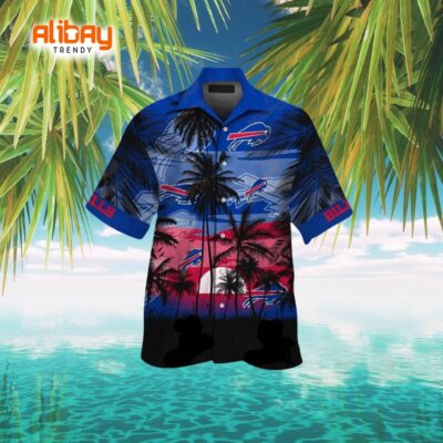 Buffalo Bills Sunset Blue Hawaiian Shirt with Palm Trees Aloha Edition
