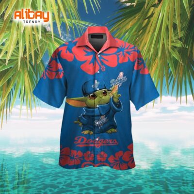 Los Angeles Dodgers Baby Yoda Island Adventure Button-Up Aloha Shirt