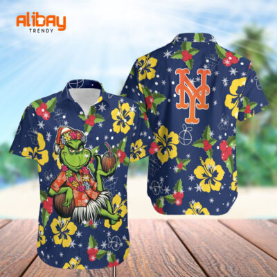 MLB New York Mets Aloha Grinch Relax Christmas Pattern Holly Hawaiian Shirt