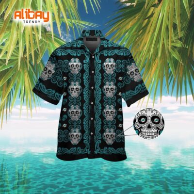 Miami Dolphins Skull Island Short Sleeve Button-Up Hawaiian Shirt