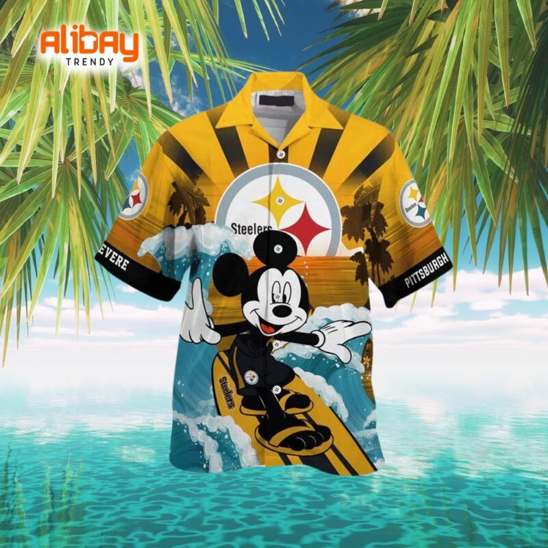 Mickey Mouse Surfing Pittsburgh Steelers Logo Hawaiian Shirt