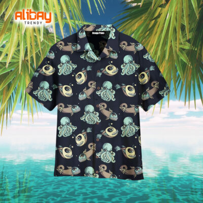 Monster Octopus And Fish Pattern Trendy Hawaiian Shirt