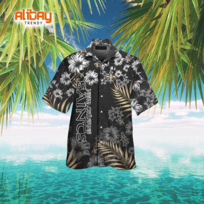 New Orleans Saints Logo Enriched by Stunning Tropical Flowers Hawaiian Shirt