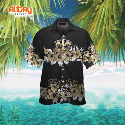 New Orleans Saints Logo Enveloped in Exquisite Tropical Flowers Hawaiian Shirt
