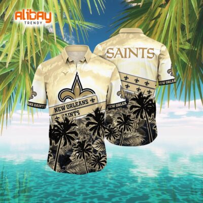 New Orleans Saints Logo Sky and Coconut Trees Pattern Aloha Shirt