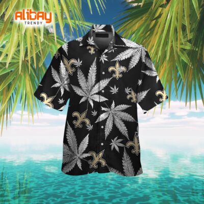 New Orleans Saints Logo With Exquisite Leafy Motif Hawaiian Shirt