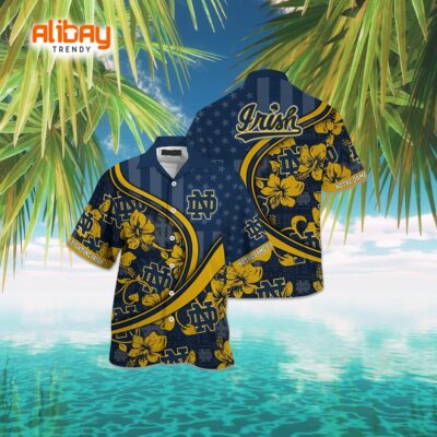 Notre Dame Fighting Irish Custom Summer Aloha Shirt Stars and Stripes Hawaiian Flair