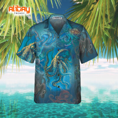 Ocean Rhythms Octopus Print Hawaiian Shirt