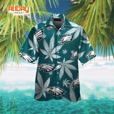 Philadelphia Eagles Logo Amidst Tropical Leaves Hawaiian Shirt