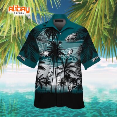 Philadelphia Eagles Logo Tropical Beach Leaves Hawaiian Shirt