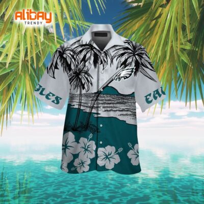 Philadelphia Eagles Short Sleeve Button Up Beach Coconut Flowers Hawaiian Shirt