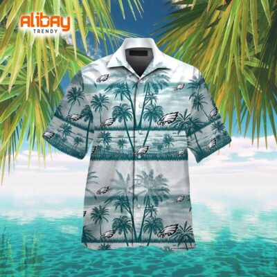 Philadelphia Eagles Short Sleeve Button-Up Tropical Coconut Hawaiian Shirt