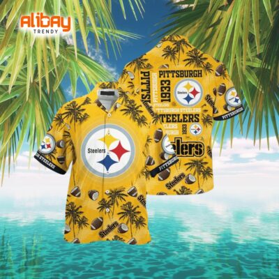 Pittsburgh Steelers Logo American Football With Tropical Pattern Hawaiian Shirt