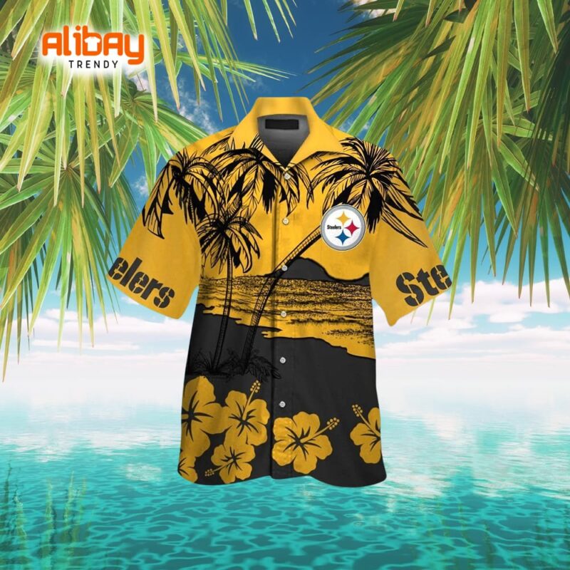 Pittsburgh Steelers Logo & Beautiful Beach Hawaiian Shirt