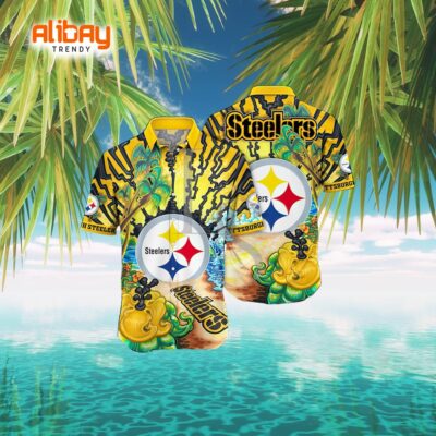 Pittsburgh Steelers Logo Tropical Forest Design Hawaiian Shirt