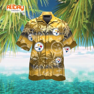 Pittsburgh Steelers Logo Tropical Patterns & Surfing Hawaiian Shirt