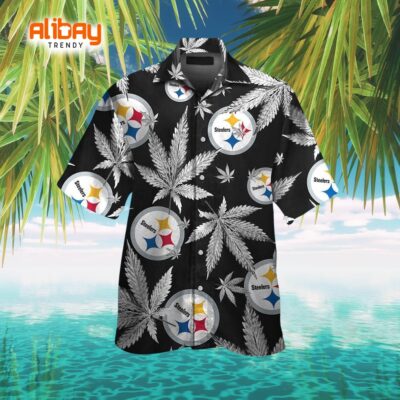 Pittsburgh Steelers Logo With Unique Leaves Hawaiian Shirt