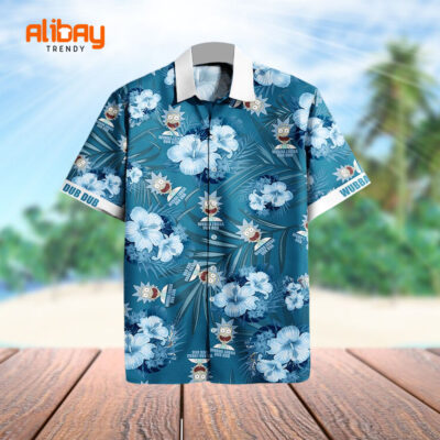 Rick And Morty Tropical Pattern Blue White Hawaii Aloha Shirt