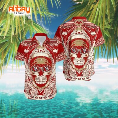 Skull Pattern All Over Print San Francisco 49ers Hawaiian Shirt
