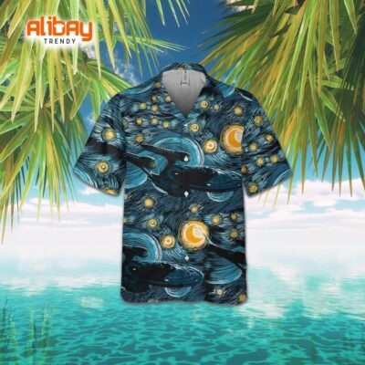 Starry Night Star Trek Spaceship Hawaiian Shirt