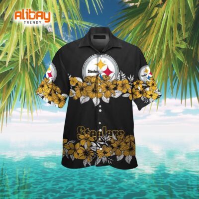 Tropical Flower Patterns Pittsburgh Steelers Logo Hawaiian Shirt