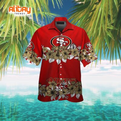 Tropical Short Sleeve Button-Up Hawaiian Shirt - San Francisco 49ers Style