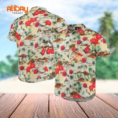 Cream Cleveland Browns Paradise Floral Hawaiian Shirt