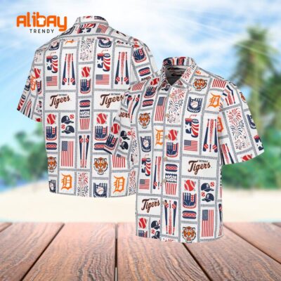 Detroit Tigers Americana Button-Up Hawaiian Shirt